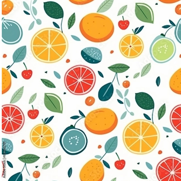 Fototapeta Seamless pattern with citrus fruits. Vector illustration in flat style