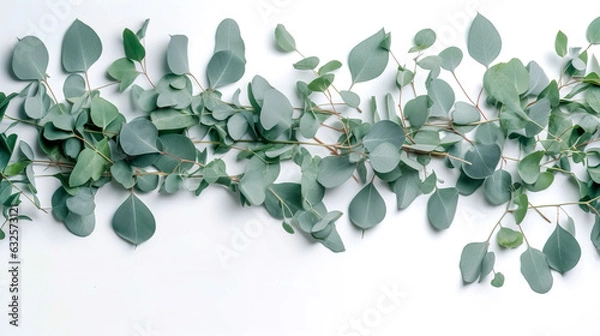 Fototapeta Fresh eucalyptus leaves on a white background, generative AI.