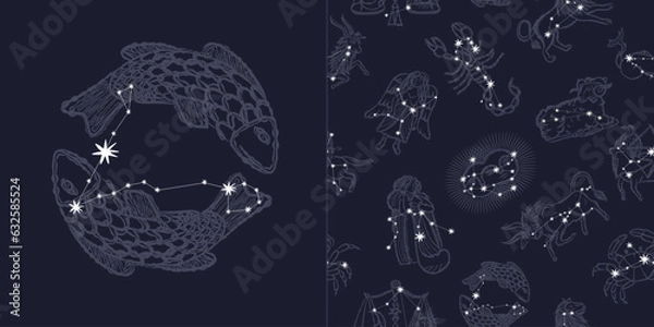 Fototapeta vintage retro engraving style. zodiac sign and astrology. printing on gold foil. modern style of tattoo on clothes. nude style. for printing on fabric and packaging