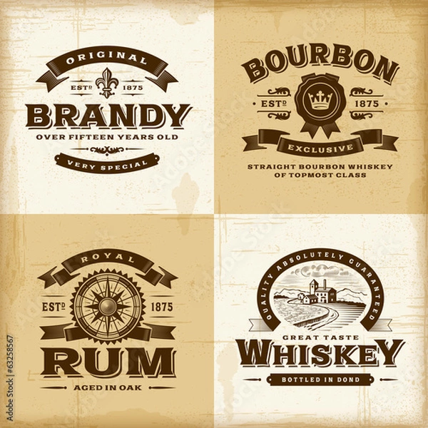 Fototapeta Vintage alcohol labels set