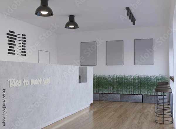 Fototapeta 3d rendering of sushi bar cafe interior design