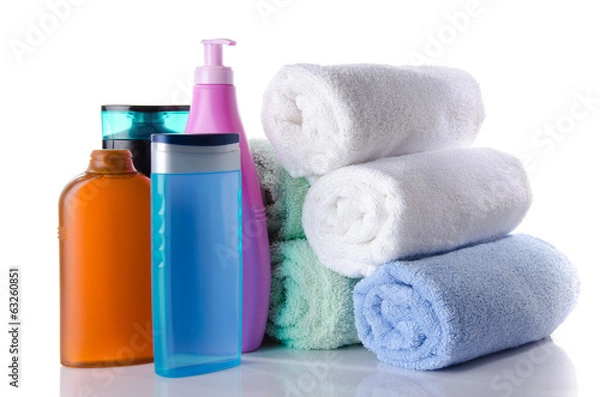 Fototapeta Some bottles of shower gel and shampoo