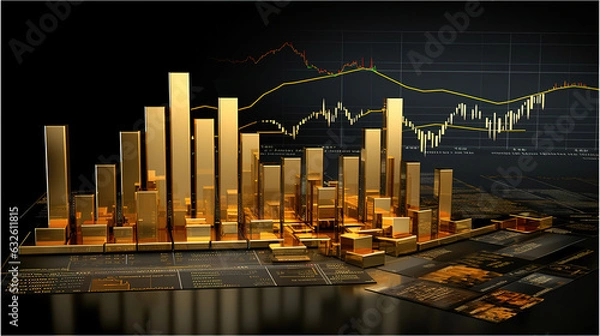 Fototapeta Chart made of 3d gold bars, concept for gold market value, generative ai