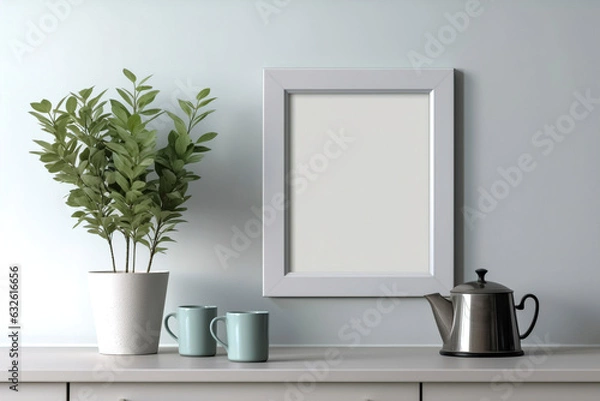 Fototapeta Blank picture frame on a kitchen wall. (Generative AI)