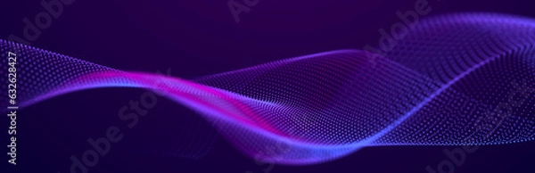 Obraz Particle stream. Purple background with many glowing particles. Information technology background. 3d rendering.