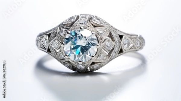 Obraz exquisite edwardian platinum and diamond ring isolated on a white background generative AI
