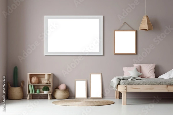 Obraz Kids room with different blank painting frames. (Generative AI)