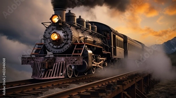 Obraz old fashioned steam locomotive generative AI