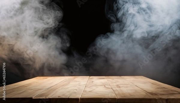 Fototapeta empty wooden table with smoke float up on dark background Empty Space for display your products,.empty wooden table with smoke float up on dark background Empty Space for display your products