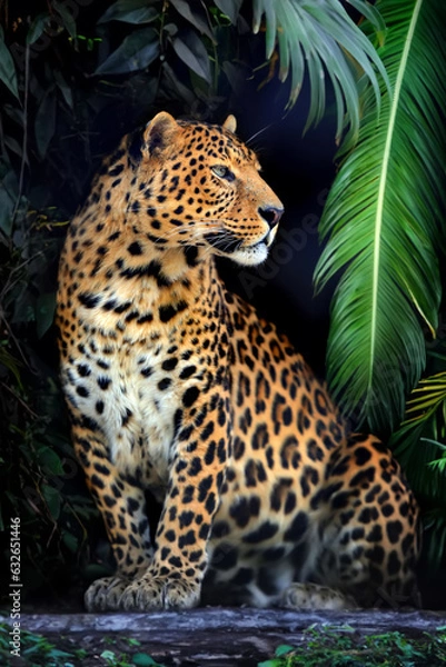 Obraz Close young leopard portrait in jungle