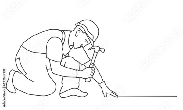 Fototapeta Builder hammers nails.