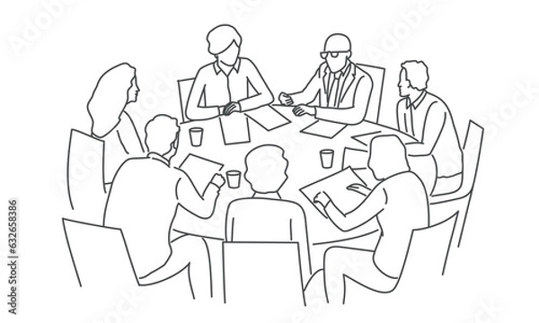 Obraz Team of employees sitting at round table
