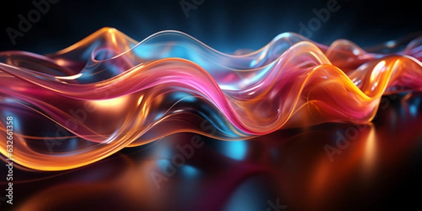 Fototapeta abstract futuristic background with gold, pink, blue, glowing neon fluid wave, with highlights, techno sound, shape, data transmission concept, fantastic wallpaper