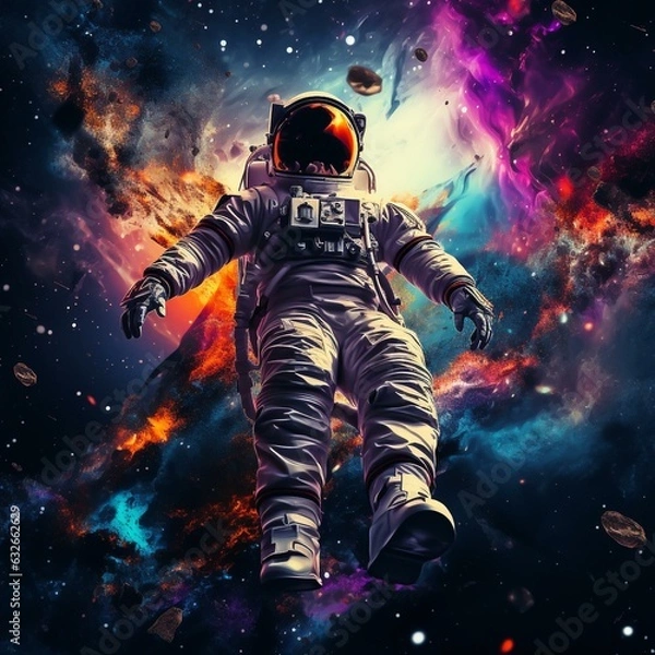 Obraz trippy astronaught floating through galaxy