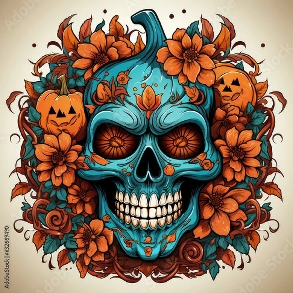 Fototapeta minimalism, halloween decal, complementary colors on white background. Generative AI