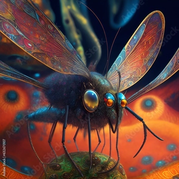 Fototapeta Luminous Enchantments Exotic Alien Insects Swimming in Sparkling Light