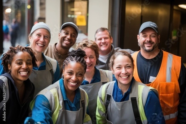 Fototapeta Diverse group of sanitation workers working in New York