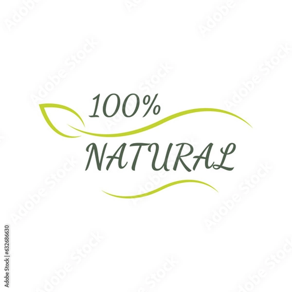 Fototapeta 100% Natural sticker, label, badge and logo. Ecology icon. Logo template with green leaves for organic and eco friendly products. Vector illustration