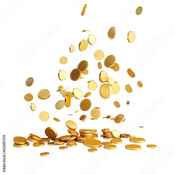 Fototapeta 3d rendering of gold coins falling on white.