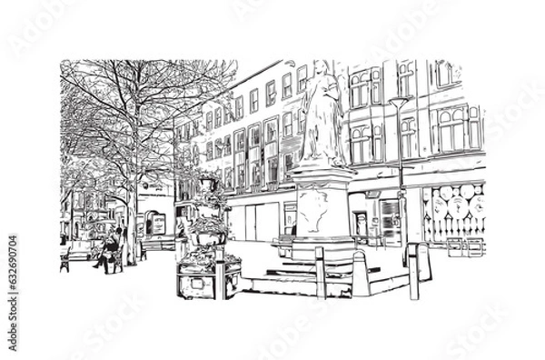 Fototapeta Building view with landmark of Reading is the 
town in England. Hand drawn sketch illustration in vector.