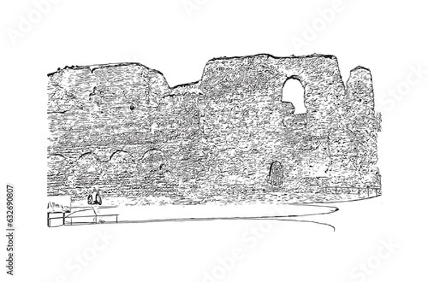 Fototapeta Building view with landmark of Reading is the 
town in England. Hand drawn sketch illustration in vector.