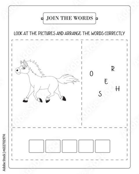 Fototapeta Arrange The Word Correctly Kids Worksheet, Word Teaching Material Kids Worksheet, Teaching Material for Children