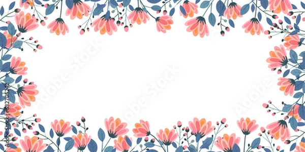 Fototapeta beautiful floral frame with hand drawn spring and summer wild field flowers on transparent background vector illustration clip art
