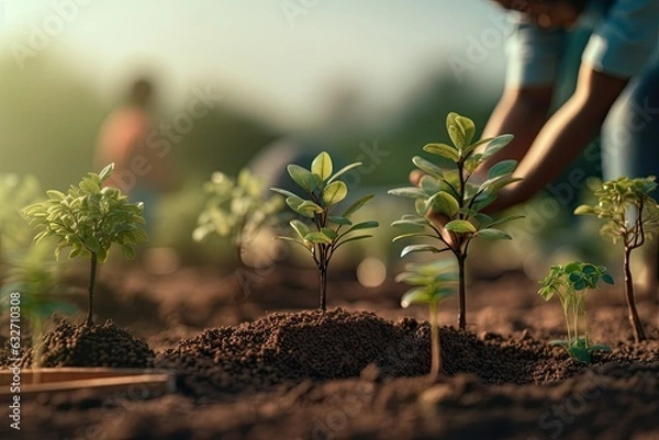 Obraz Tree Planting Day: Planting Saplings for Reforestation  Generative AI