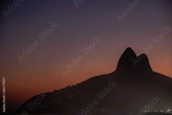 Fototapeta Two Brothers Mountain in Ipanema Beach during Sunset, Rio de Janeiro.