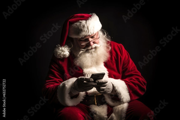 Fototapeta Santa Claus using smartphone