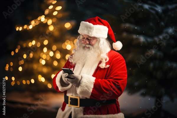 Fototapeta Santa Claus using smartphone