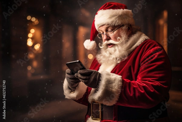 Fototapeta Santa Claus using smartphone