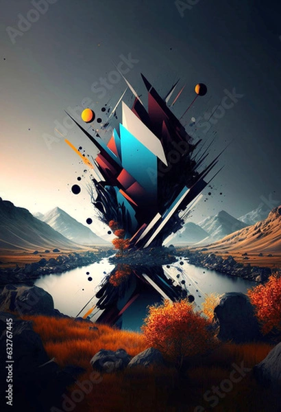 Obraz Abstract Landscape With Triangler Shapes