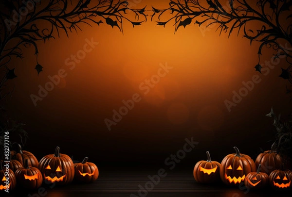 Fototapeta Halloween orange background with copy-space | Halloween background | Orange pumpkins with orange background
