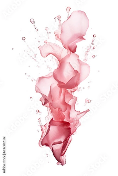 Fototapeta liquid pink rose petals splash frozen in an abstract futuristic 3d  isolated on a transparent background, generative ai