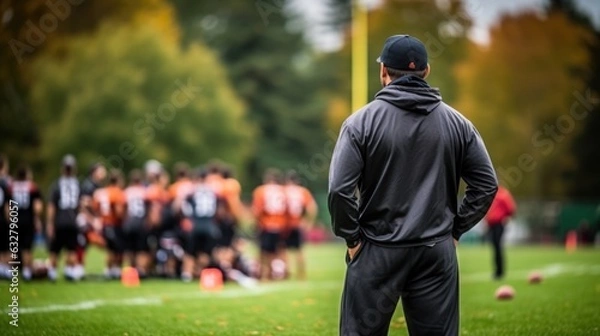 Fototapeta coach watching a team during a practice generative ai