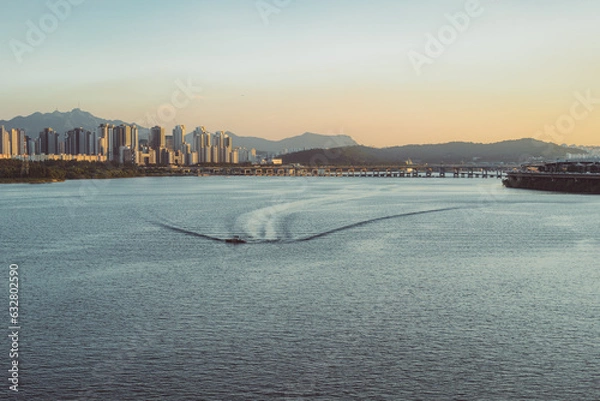 Fototapeta 반포대교와 잠수교가 보이는 한강