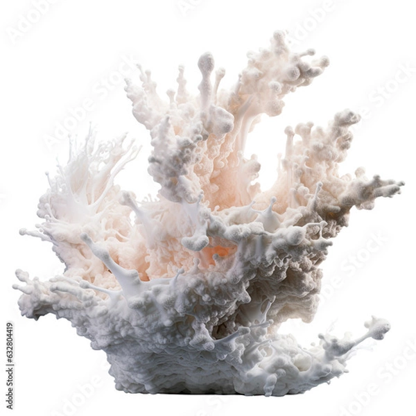 Fototapeta gushing coral fountains exploding frozen in an abstract futuristic 3d texture isolated on a transparent background, generative ai