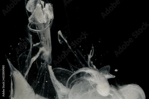 Fototapeta Abstract paint splash isolated on black background. Acrylic ink in water. selective focus.