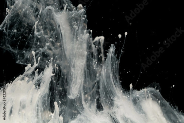 Fototapeta Abstract paint splash isolated on black background. Acrylic ink in water. selective focus.