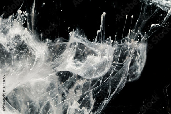 Fototapeta Abstract paint splash isolated on black background. Acrylic ink in water. selective focus.