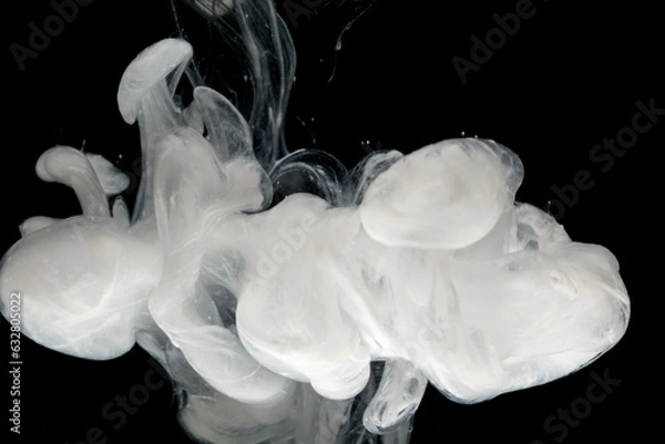 Fototapeta Abstract paint splash isolated on black background. Acrylic ink in water. selective focus.