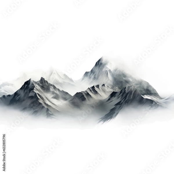 Fototapeta shimmering misty mountains frozen in an abstract futuristic 3d  isolated on a transparent background, generative ai