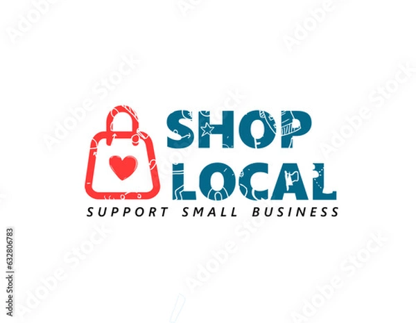 Obraz Support small business concept illustration. shop local banner idea with shopping bag icon and love icon.