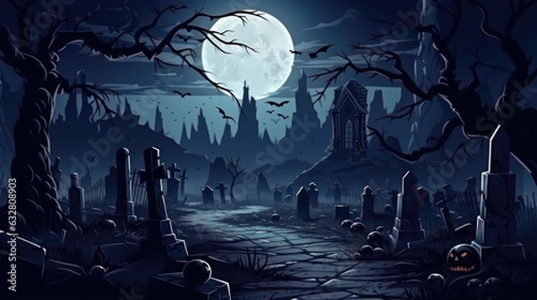 Obraz hallowen haunted graveyard