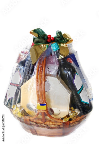 Obraz    a nicely decorated gift hamper of wines and chocolates