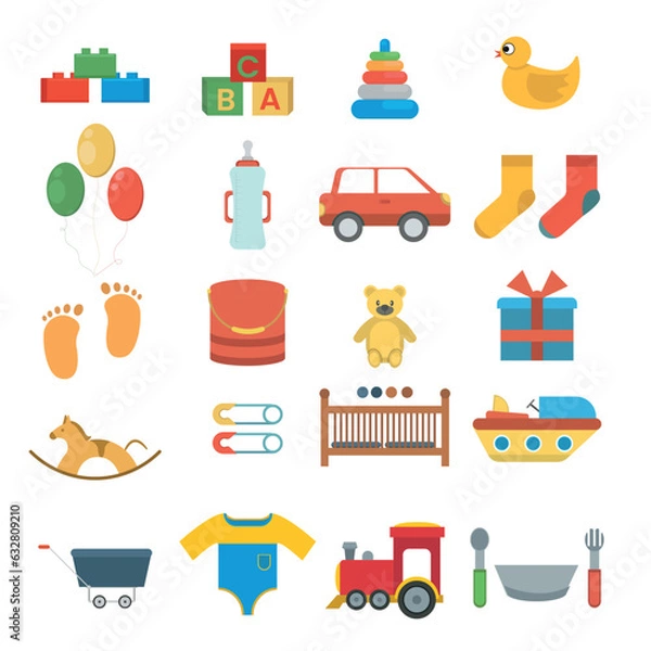 Obraz Baby items icon set, flat style