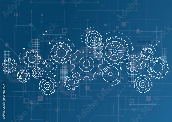Fototapeta Abstract gear wheel mechanism background. Machine technology. Vector illustration