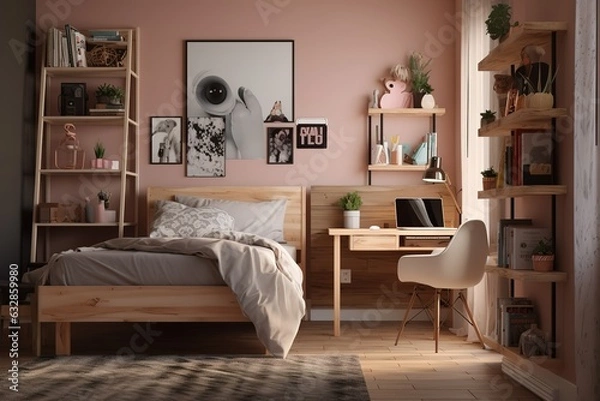 Fototapeta Teen Bedroom: Create a set of images that showcase a stylish, functional teen bedroom. Generative AI