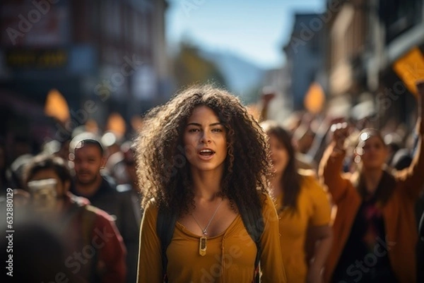 Fototapeta City's streets during a dynamic protest rally